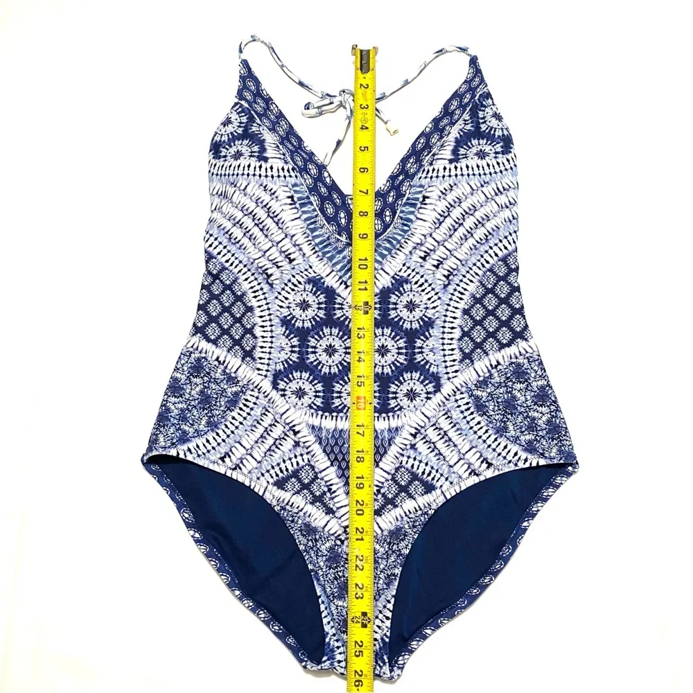 Jessica Simpson Bondi One-Piece Swimsuit Size L Blue & White Tie-Dye Boho - Picture 14 of 15